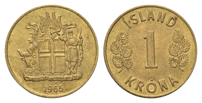 Исландия 1 крона 1965 KM 12a никель латунь UNC 4691-436