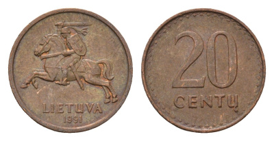 Литва 20 центов (сентов) 1991 KM 89 бронза 4694-1233