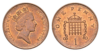 Великобритания 1 пенни 1993 Елизавета II (1952-2022) KM 935a, Spink 4391 (B4) сталь плакированная медью 4685-156