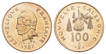 Новая Каледония 100 франков 1987 KM 15 никель латунь UNC 179-842