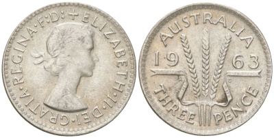 Австралия 3 пенса 1963 Елизавета II (1952-2022) KM 57 серебро 4623-139