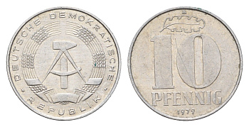 ГДР 10 пфеннигов 1979 A KM 10 алюминий 4685-1069