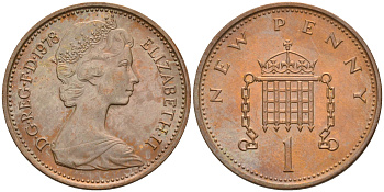 Великобритания 1 пенни 1978 Елизавета II (1952-2022) KM 915, Spink 4237 (B1) бронза 4594-116
