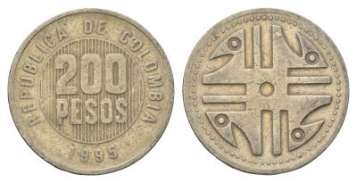 Колумбия 200 песо 1995 KM 287 медь цинк никель 4698-737