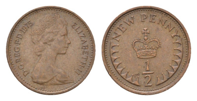 Великобритания 1/2 пенни 1975 Елизавета II (1952-2022) KM 914, Spink 4239 бронза 4697-915