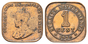 Стрейтс-Сетлментс (Стрейтс Сетлментс) 1 цент 1920 Георг V (1910-1936) KM 32 бронза 4697-1249