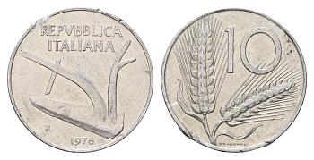Италия 10 лир 1976 R, колосья KM 93 алюминий 4638-445