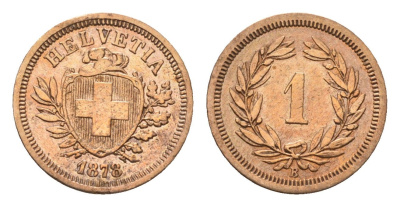 Швейцария 1 раппен 1878 B KM 3.1 бронза 1530-1143