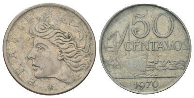 Бразилия 50 сентаво 1970 KM 580a медно-никель 4150-751