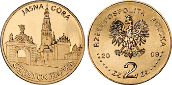 Польша 2 злотых 2009 MW, серия города Польши, Ченстохова, Ясна гора (Czestochowa, Jasna Gora) KM 709 нордик UNC 4676-533