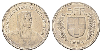 Швейцария 5 франков 1994 B KM 40a.4 медно-никель 4536-1131