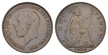 Великобритания 1 пенни 1929 Георг V (1910-1936) КМ 826, Spink 4054 бронза 4120-431