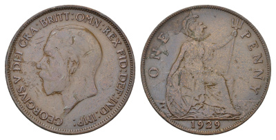 Великобритания 1 пенни 1929 Георг V (1910-1936) КМ 826, Spink 4054 бронза 4120-431