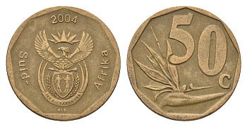 ЮАР 50 центов 2004 Зантедеския Эллиота (калла), герб, год-тип KM 331 сталь плакированная бронзой 4694-963