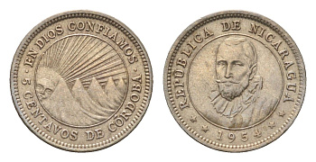 Никарагуа 5 сентаво 1954 KM 24.1 медно-никель UNC 4668-822