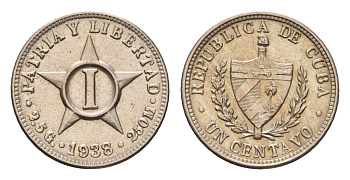 Куба 1 сентаво 1938 редкий год KM 9.1 медно-никель 270-1325