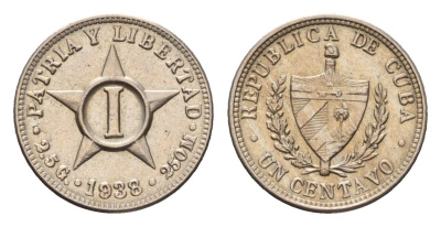 Куба 1 сентаво 1938 редкий год KM 9.1 медно-никель 270-1325