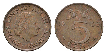 Нидерланды 5 центов 1965 Юлиана (1948-1980) KM 181 бронза 4685-124