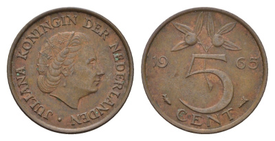 Нидерланды 5 центов 1965 Юлиана (1948-1980) KM 181 бронза 4685-124