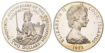 Острова Кука 2 доллара 1973 20 лет Коронации KM 8 серебро PROOF 3896-114