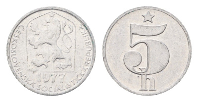 Чехословакия 5 геллеров 1977 KM 86 алюминий 4685-1244