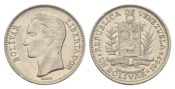 Венесуэла 1 боливар 1967 Симон Боливар, год-тип Y 42 никель 4132-1046