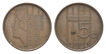 Нидерланды 5 центов 1987 Беатрикс (1980-2013) KM 202 бронза 4685-133