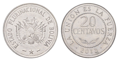 Боливия 20 сентаво 2012 KM 215 нержавеющая сталь UNC 4132-243