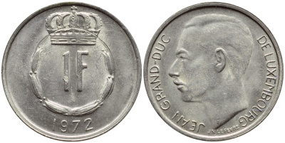 ЛЮКСЕМБУРГ 1 ФРАНК 1972 ВЕЛИКИЙ ГЕРЦОГ ЖАН KM 55 медно-никель 4398-834