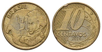 Бразилия 10 сентаво 2014 KM 649 сталь плакированная латунью 220-1266