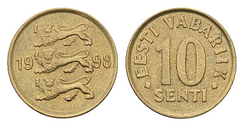 Эстония 10 сентов 1998 KM 22 латунь 4689-648