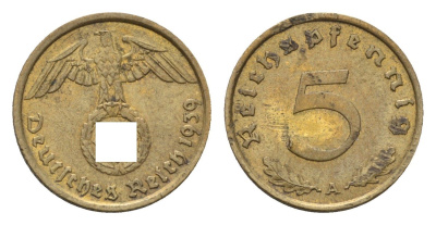 Германия 5 рейхспфеннигов 1939 A KM 91, J. 363 алюминиевая бронза 4697-743