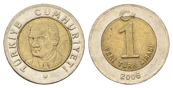 Турция 1 лира 2006 Кемаль Ататюрк KM 1169 биметалл 4635-621