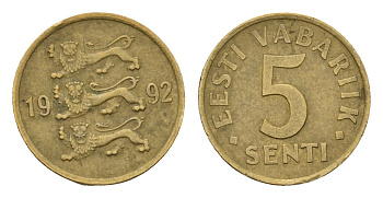Эстония 5 сентов 1992 KM 21 латунь 4696-112