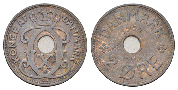 Дания 2 эре 1927 NCH, Кристиан X (1912-1947) KM 827 бронза 4701-643