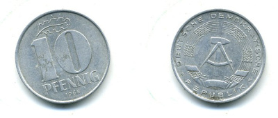 ГДР 10 пфеннигов 1968 А KM 10 алюминий 59-1342