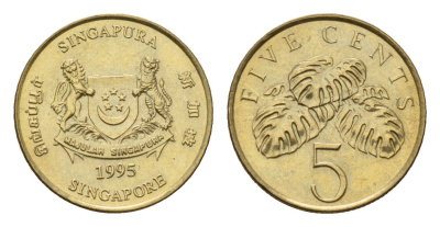 Сингапур 5 центов 1995 KM 99 алюминиевая бронза UNC 4643-169