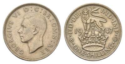 Великобритания 1 шиллинг 1947 Георг VI (1936-1952), Английский шиллинг KM 863, Spink 4103 медно-никель 4187-753