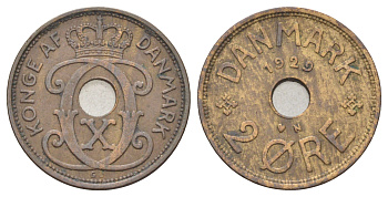 Дания 2 эре 1929 N, Кристиан X (1912-1947) KM 827 бронза 4701-726