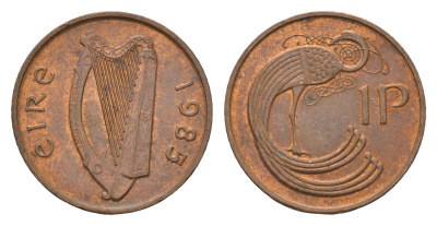 Ирландия 1 пенни 1985 мифологическая птица лира KM 20 бронза 4690-436