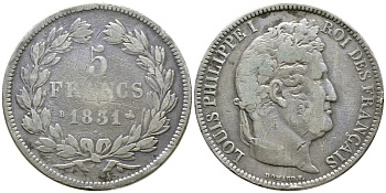Франция 5 франков 1831 B, Луи Филипп I (1830-1848) KM 745.2 серебро 1066-5-16