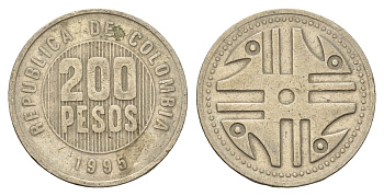 Колумбия 200 песо 1995 KM 287 медь цинк никель 4143-133
