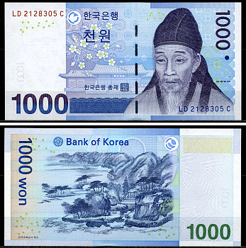 Южная Корея 1000 вон 2007 Ли Хван, Мённюндан Pick 54 a бумага UNC (пресс) 446-69-2