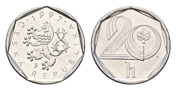 Чехия 20 геллеров 1997 KM 2.1 алюминий UNC 3955-1225
