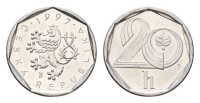 Чехия 20 геллеров 1997 KM 2.1 алюминий UNC 3955-1225