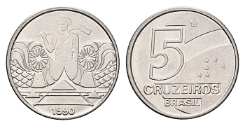 Бразилия 5 крузейро 1990 фермер KM 618 нержавеющая сталь UNC 4687-1022