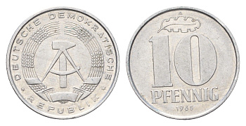 ГДР 10 пфеннигов 1965 A KM 10 алюминий 4685-1266