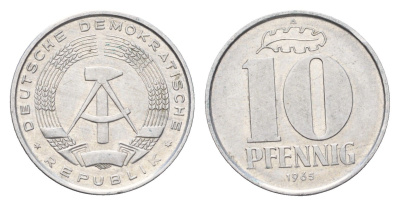 ГДР 10 пфеннигов 1965 A KM 10 алюминий 4685-1266
