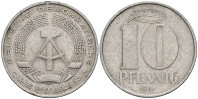 ГДР 10 пфеннигов 1967 A KM 10 алюминий 27-524