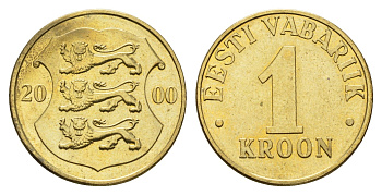 Эстония 1 крона 2000 KM 35 латунь UNC 4688-654